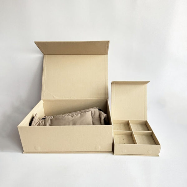 Custom Gold Stamping Logo Bookcloth Linen Fabric Covered Clamshell Perfume  Gift Packaging Box - Image 4
