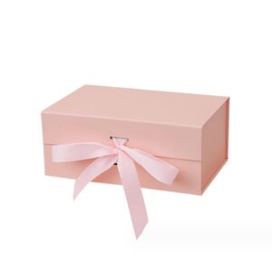 Custom Printing Cardboard Carton Packaging Magnetic Pink Folding Box with Ribbon Gift Jewelry