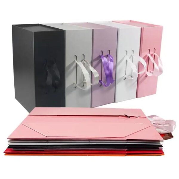 Custom Printing Cardboard Carton Packaging Magnetic Pink Folding Box with Ribbon Gift Jewelry - 画像 4