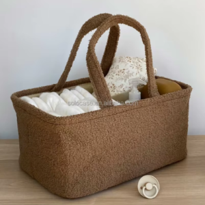 Baby Teddy Caddy Organiser Diaper Bin Soft Fluffy Diaper Tote Bag Baby Collapsible Toy Diaper Storage Bag