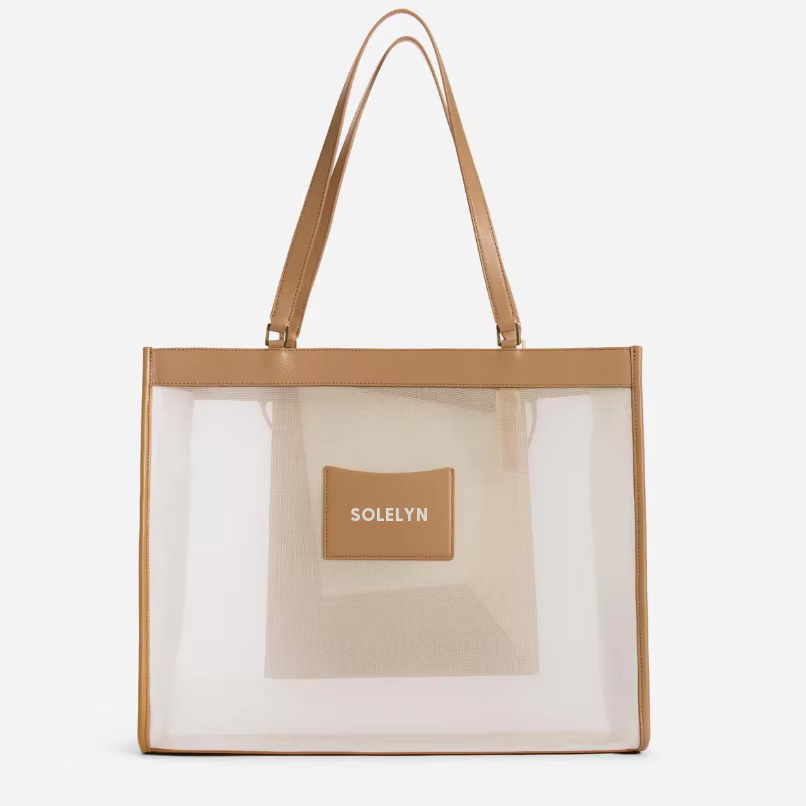 Large Beach Net Fruit Carrying Grocery Tote Shoulder Nylon Mesh Shopping Bag With Letter Handle