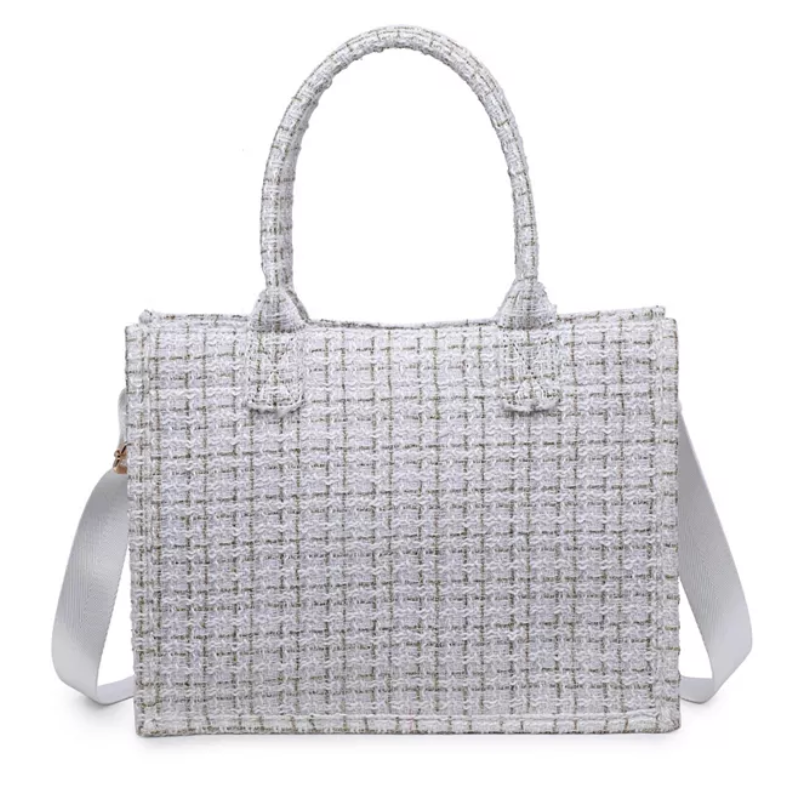 Customization Fashion Women Shopping Tote Handbags Brand Crochet Striped Canvas Tweed Tartan Women's Shoulder Bags - Image 6