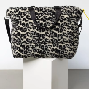 Women Leopard Print Soft Large Capacity Teddy Fluffy Handbag Winter Sherpa Leopard Print Tote Bag