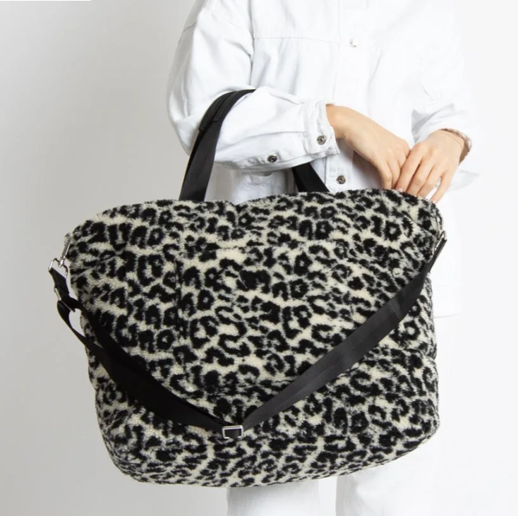 Women Leopard Print Soft Large Capacity Teddy Fluffy Handbag Winter Sherpa Leopard Print Tote Bag - صورة 4