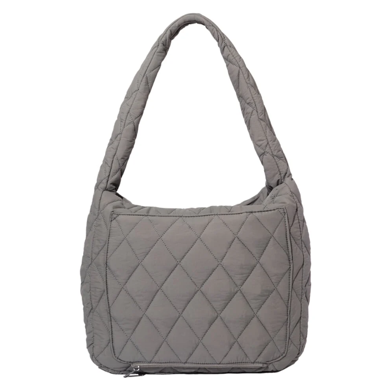 Quilted Nylon Puffer Shoulder Bag Tote Zippered Lightweight Large Capacity Nylon Tote Bag - 画像 3