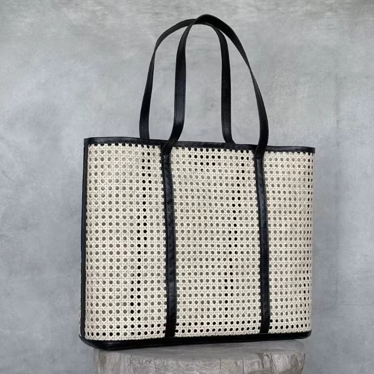 Women Handmade Large Rattan Woven Tote Shopper Bag